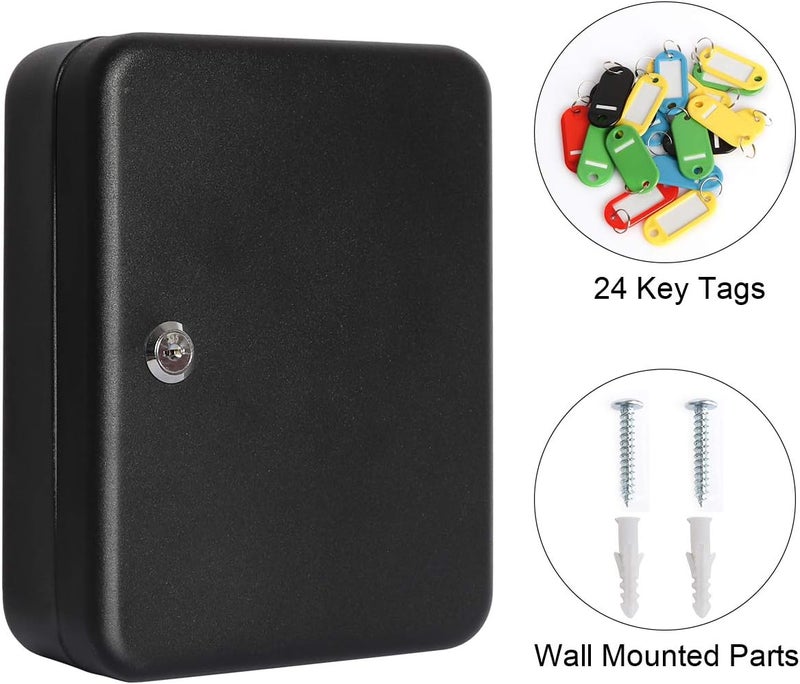 Parrency Key Cabinet Wall Mount,Locking Key Organizer, Key Storage Lock Box with Key Lock, Large Key Box for Outside, Key Cabinet Lock Box with 24 Hooks, 11 4/5" x 9 1/5" x 3" (Medium,Black) - Image 5